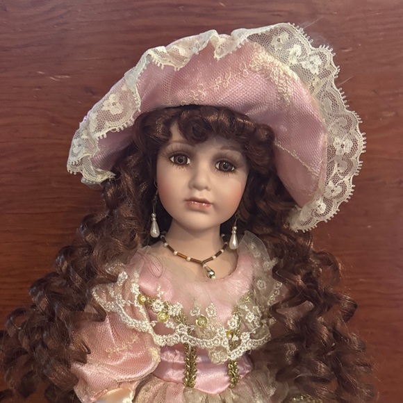 Elegant Pink and Cream Porcelain Doll - Picture 2 of 5
